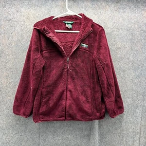 LL Bean Sweater Kids XL Youth Burgundy Hi Pile Sherpa Fleece Hoodie Cozy Warm - Picture 1 of 12