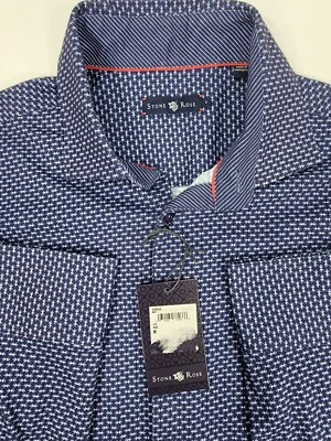 NEW STONE ROSE BUTTON SHIRT SIZE 3/MEDIUM BLUE GEOMETRIC PATTERN SOFT COTTON NWT - Image 1 of 4