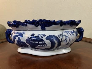 Bombay Co Azul Blanco Chinoiserie Pagoda Ovalada Jardiniere 14 x 9 x 6" - Imagen 1 de 10
