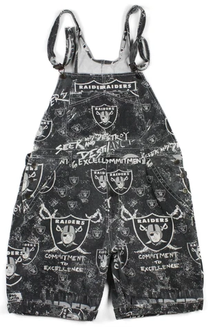 Vintage 90's Oakland Raiders Pro Player All Over Print Denim Overalls Bibs Large Cover
