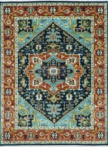 Handmade 9x12 ft Navy-Blue Rust Traditional Serapi Oriental Rug | Customizable - Picture 1 of 6