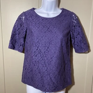 Women's US 2 Boden Purple Lace Short Sleeve Shirt - Picture 1 of 10