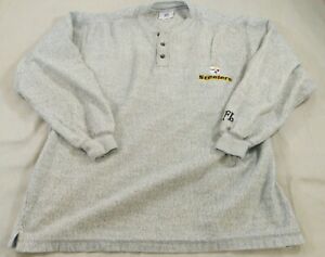 Pittsburgh Steelers Sweater Mens Gray Large Henley Fleece Sweatshirt NFL