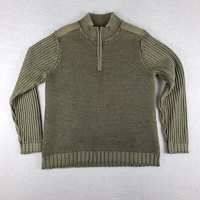 Carbon 2 Cobalt Sweater Mens Medium Brown Green Quarter Zip Heavy Knitted Cotton - Image 1 of 4