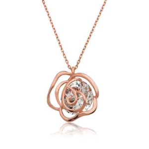 925k Sterling Silber Rosegold Minimalistische Damen Halskette mit Rosenmuster - Bild 1 von 1