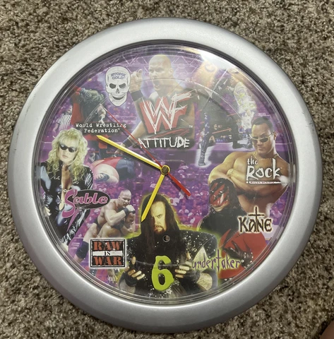 WWE WWF Attitude Era Talking Wall Clock - Stone Cold The Rock Sable And The Cover
