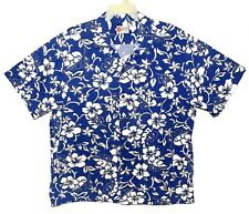Sz 3XL Hilo Hattie Hawaiian Aloha Shirt Royal Blue/White Tropical Floral Cotton