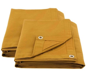 2 Pcs 8'x12' Tan 12oz Canvas Tarp with Grommets Tarpaulin Cover for Semi Trucks - Picture 1 of 12