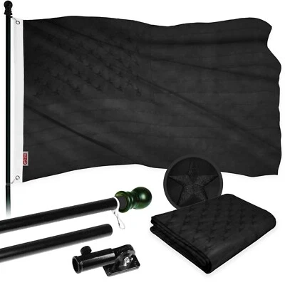 NEW G128 All Black American Flag & Flagpole, 6FT Black Pole and 3x5FT Emb Flag - Image 1 of 4