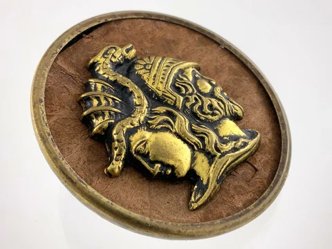 Victorian Brass Metal Garment Button 1.6in Knights Leather Backed 289B Cover