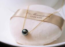 Gorgeous AAA+ 9-10mm real naturl Tahitian Black ROUND PEARL NECKLACE 14K gold