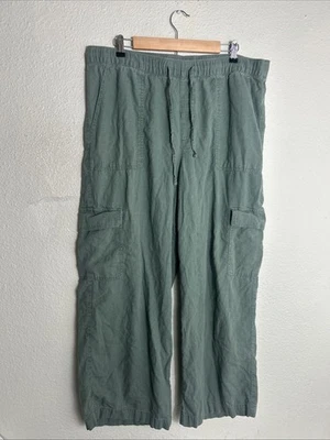 Gap Linen Blend Cargo Laurel Pants Women's XL Pull On Wide Leg Green Boho 36x28 - Image 1 of 4