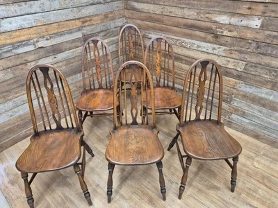 Six Antique Quality Ash Windsor Kitchen Dining Chairs Elm Seated By Glenister - Image 1 of 4