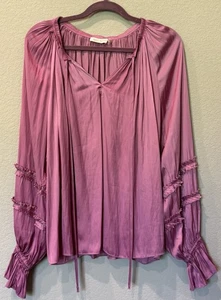 Ramy Brook Maty Bluse mit Rüschenärmeln hellrosa Damen XL fließend Satin Oberteil - Bild 1 von 4