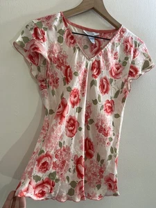 Y2K Cottage Silk Top M Floral Romantic Dainty Whimsical Fairy Coquette Victorian - Picture 1 of 8