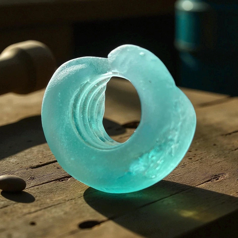 Vidrio Mar Azul - Raro Grueso Vintage Río Caído Vidrio con Ranuras Decoración Foto 1 de 4