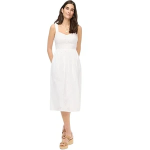 J. Crew Sleeveless Eyelet Midi Dress White Casual Sundress Size 12 NWT $148 - Picture 1 of 12
