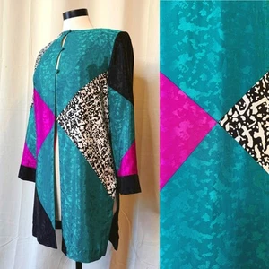 VTG 80s Funky Postmodern Caron Chicago Silky Blazer / Cardigan / Robe - Picture 1 of 8