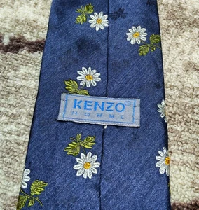 mens vintage Kenzo homme classic 100% all silk luxury petroleum floral neck tie - Picture 1 of 6