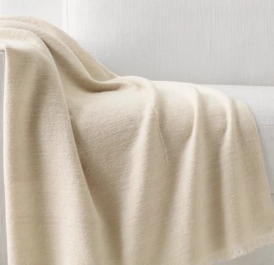 Restoration Hardware NEPALESE HAND SPUN CASHMERE & MERINO Throw Natural 96” x 80 - Image 1 of 4