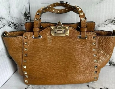 Excelente Bolso de Mano VALENTINO GARAVANI Roca Tachonado Cuero Marrón Japón Usado Foto 1 de 4