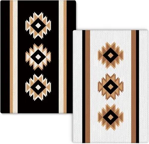 Western Aztec Kitchen Towels Set of 2, Vintage Boho Western Hand Towels for Bath - Picture 1 of 6