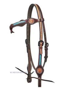 WI Horseman`s Tack cabecero con flores ribete westerntrense marrón turquesa VB Cob nuevo - Imagen 1 de 2