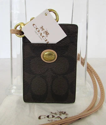 Coach Peyton Signature Cordón Identificación Marrón Tostado Portatarjetas Medallón Nuevo con Etiquetas Foto 1 de 4