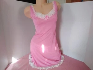 Vintage 60's Full Slip Dress Chemise European Bubble Gum Pink White Lace S-M - Picture 1 of 11