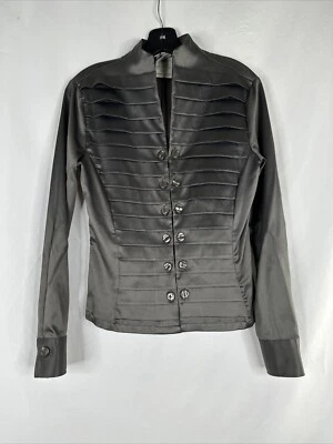 NARACAMICIE Top de satén frontal con doble botón en capas para mujer talla 2 gris manga larga Foto 1 de 4