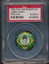 1956 PM15 Yellow Basepath Pin Larry Doby PSA 4 HOF Rare