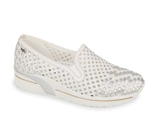 Valleverde V49409 White Perforated Braided Leather Wedge Loafers 4.5cm - Picture 1 of 1