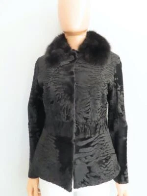 J. Mendel Sheared Black Persian Lamb with Fox Fur Follar Jacket US 6-Runs Small - Image 1 of 4