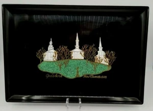 Vtg Couroc of Monterey GodsAcre Churches Black Tray Hand Inlaid 15.5" VERY RARE - Picture 1 of 5