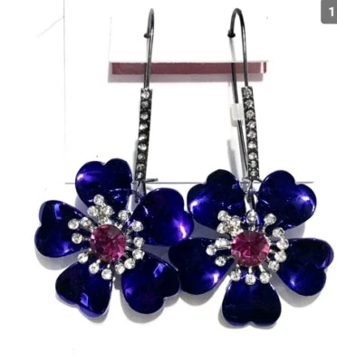 Pendientes colgantes de flores Betsey Johnson metal púrpura flor pendiente colgante REGALO DE NAVIDAD Foto 1 de 2