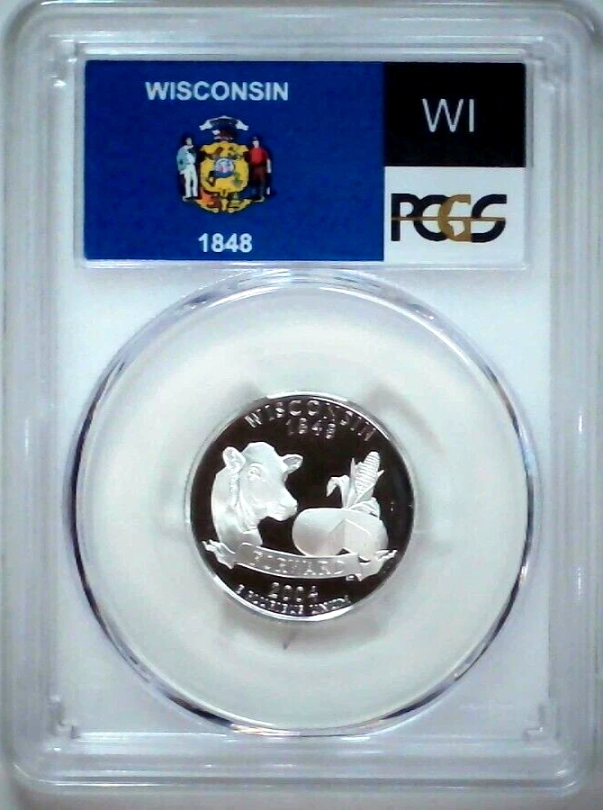 2004-S 25C State Quarter Wisconsin PCGS PR69 DCAM 90% Silver 24lotr0421 - Image 1 of 4