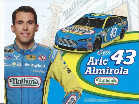 2015 ARIC ALMIROLA "NATHANS HOT DOGS PETTY" #43 NASCAR SPRINT CUP POSTCARD Cover