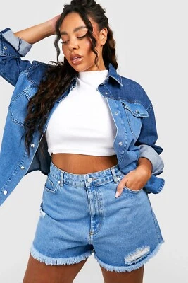 Pantalones Cortos de Jean BOOHOO Plus Dobladillo Fray Nuevos con Etiquetas Para Mujer Talla 20/3XL Azul Denim Foto 1 de 4
