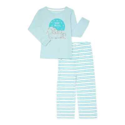 Wonder Nation Girls LS Aqua Top with Wide Leg Pants, 2-Pce Pajama, 7/8, NWT - Image 1 of 3