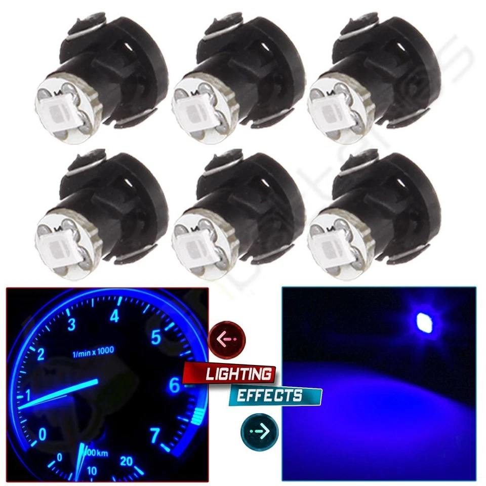 6x Pure Blue T4/T4.2 Neo Wedge 1-SMD LED Center Console HVAC Climate Light Bulbs - Image 1 of 4