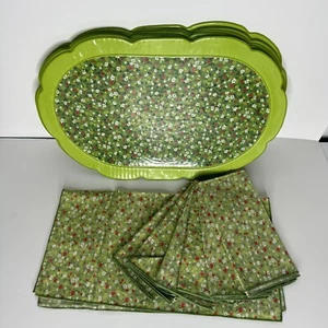 Ronaldi Green 8 Floral Scalloped Edge Placemats and 7 Fabric Napkins Vintage - Picture 1 of 10