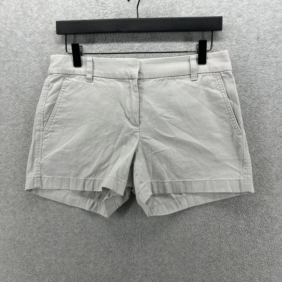 Pantalones Cortos J.CREW Mujer Talla 4 Beige Frente Plano Chino Caquis Algodón Verano Foto 1 de 4