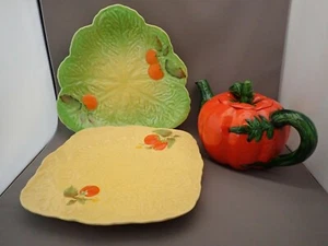 3 Pieces Vintage Tomato Ware Carlton Ware Dishes & Made In Japan Teapot - Picture 1 of 11