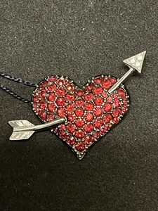 Signed SWAROVSKI Silver Plated RED Crystal HEART w/ ARROW BROOCH NWT - Picture 1 of 7