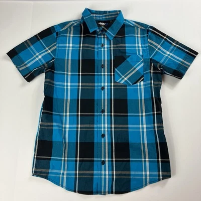 Camisa Hawk Youth L azul/negro con cuello abotonado manga corta mezcla de algodón Foto 1 de 4