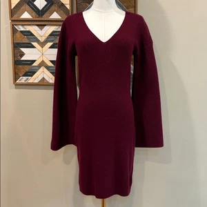 Naadam Pulloverkleid Glockenärmel gerafft hinten Wolle Kaschmir gerippt burgund XS - Bild 1 von 11