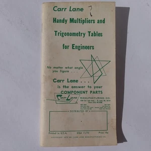 Carr Lane Handy Multipliers & Trigonometry Tables Engineers 1973 Booklet - Picture 1 of 8