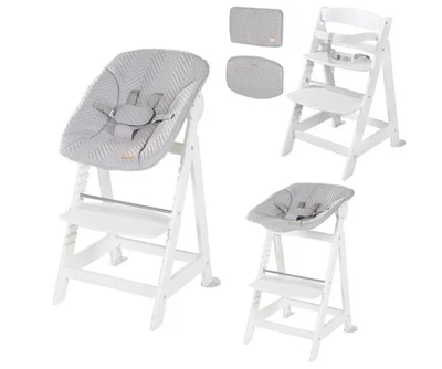 ROBA MÖBEL Roba Treppenhochstuhl, Set 2in1 mit Sitzverkleinerer Style Zickzack weiß/grau