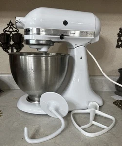 KitchenAid Blanco Clásico K45SS Cabezal Inclinable Soporte Batidora con Tazón y 2 Accesorios. - Imagen 1 de 18