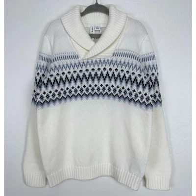 Janie and Jack Fair Isle Shawl Collar Sweater in Snowdrift Boys Size 5 Holiday - Image 1 of 4